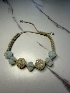Adjustable Beaded Macrame Bracelet in Opal White and Gold